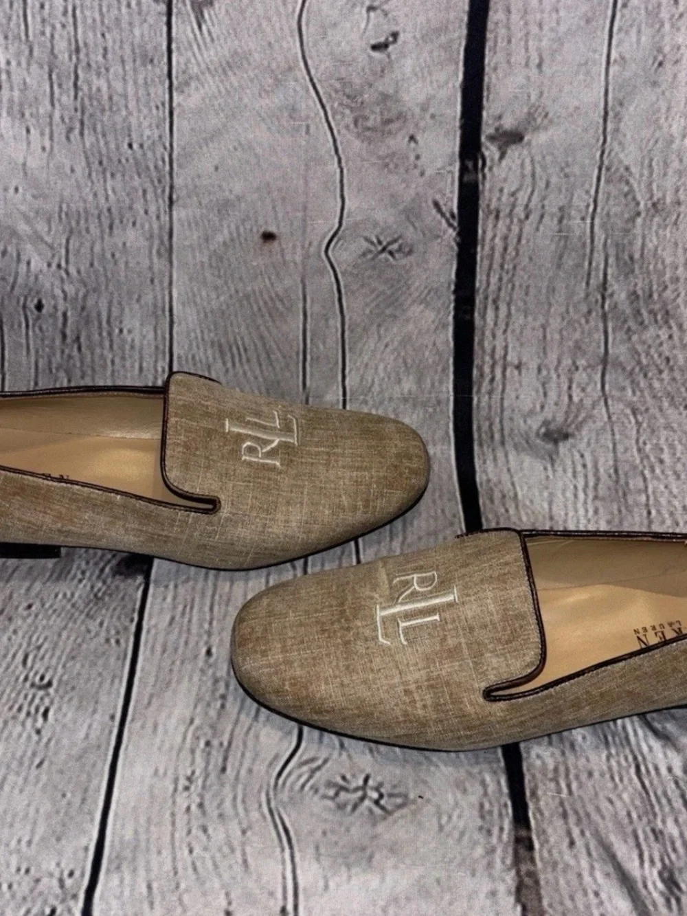 Lauren Ralph Lauren Tan Oxford Loafers Slipper Shoes Embroidered  Logo 8 1/2 B